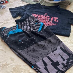 Nike Kids Black print, swim shorts, and Graphic Tee size youth xl